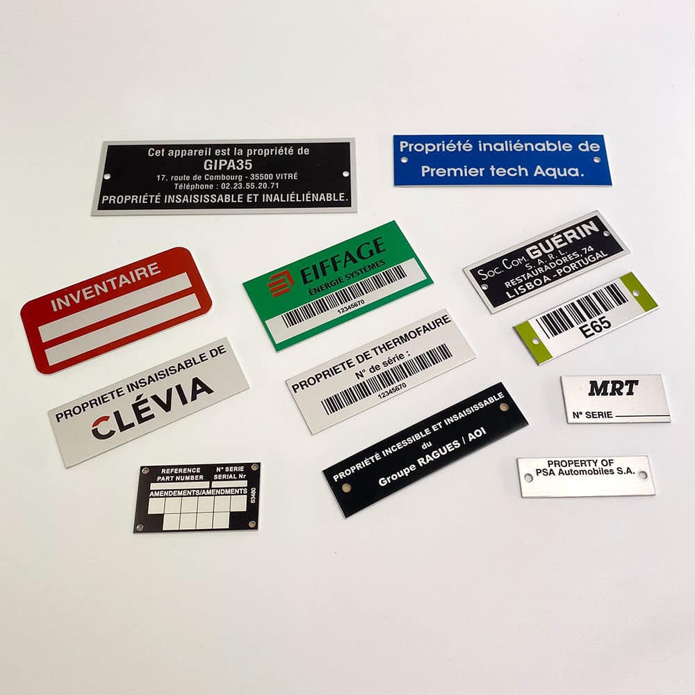 Fabricant Etiquettes de propriété et inventaire avec logo et codes barres Plaques gravées ou anodisées Fabricant Etiquettes de propriété et inventaire avec logo et codes barres Plaques gravées ou anodisées